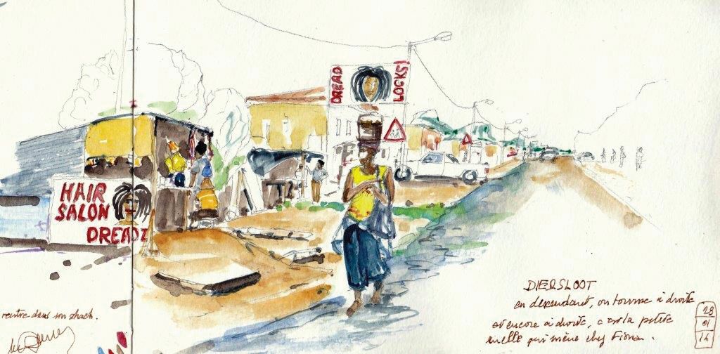 Carnet de voyage dessiné en Afrique du Sud - Johannesburg - Michel Davinroy, carnettiste - Bouts du monde