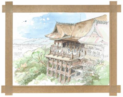 tirage d'art dessin : Kyomisu Dera, temple de Kyoto, Japon, par Yann Breton - Bouts du monde