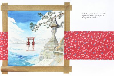 tirage d'art dessin : Miyajima par Yann Breton, Torii, Japon - Bouts du monde