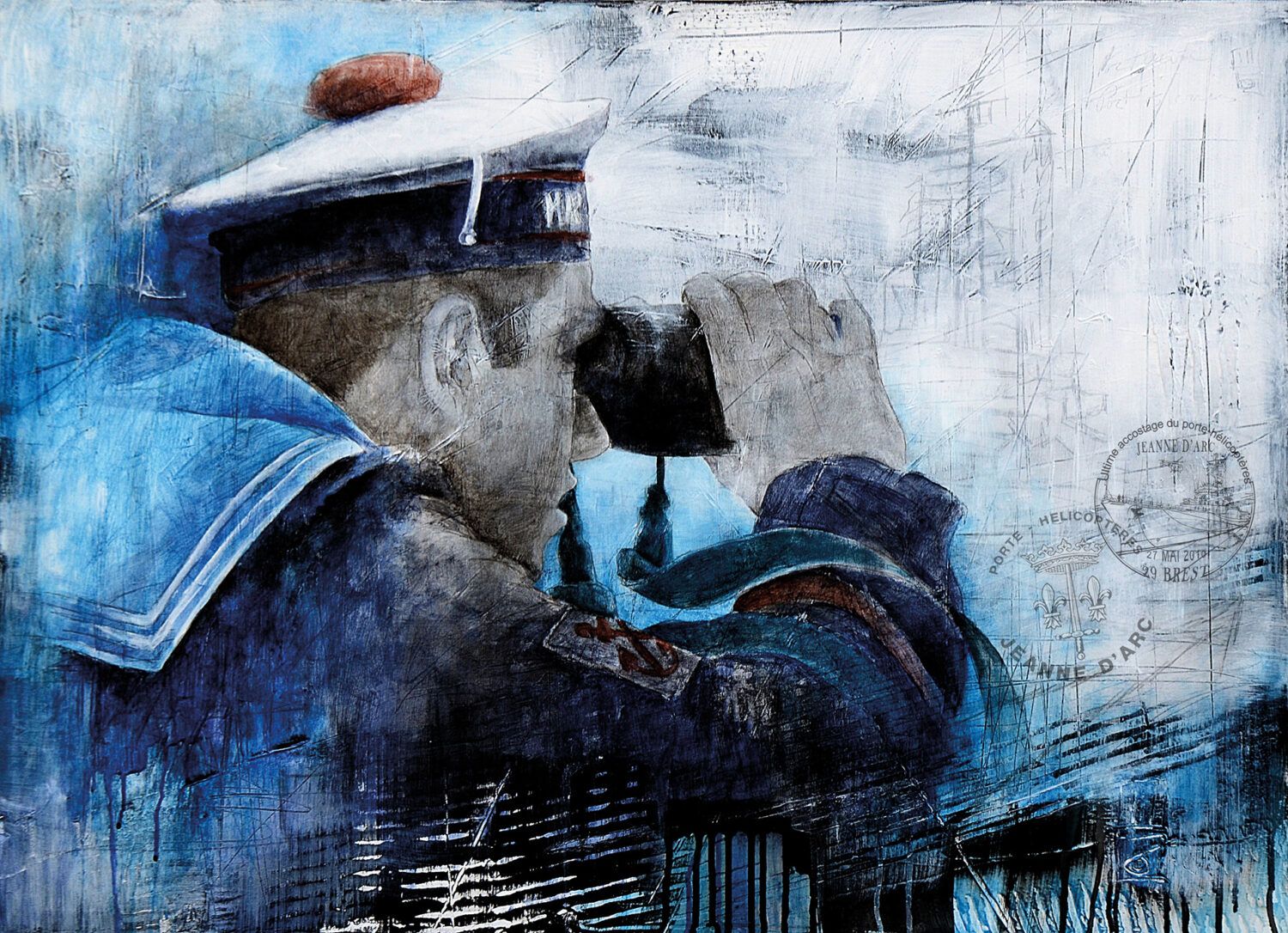 Peinture de Vivi Navarro représentant un marine regardant l'océan